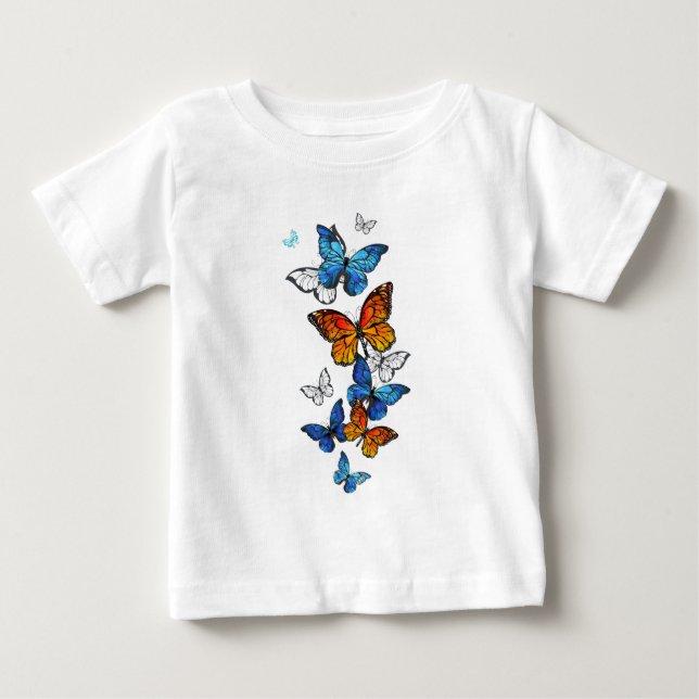 Flygande Butterflies Morpho och Monarch T Shirt (Framsida)