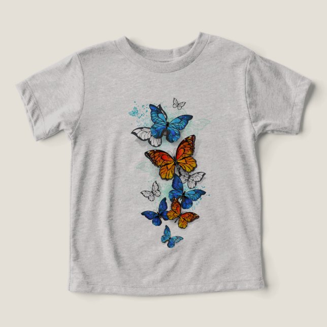 Flygande Butterflies Morpho och Monarch T Shirt (Design Framsida)