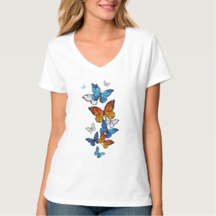 Flygande Butterflies Morpho och Monarch T Shirt