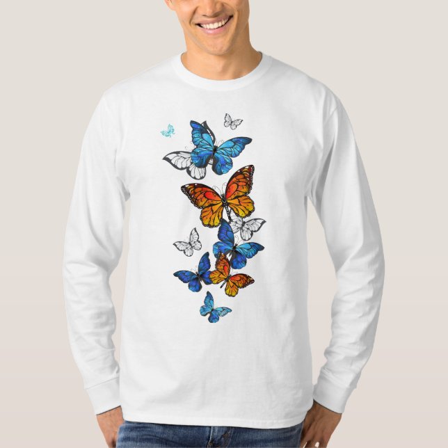 Flygande Butterflies Morpho och Monarch T Shirt (Framsida)