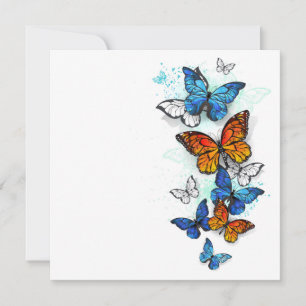 Flygande Butterflies Morpho och Monarch Tack Kort