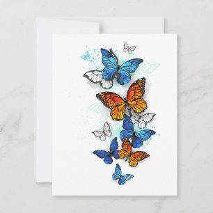 Flygande Butterflies Morpho och Monarch Tack Kort