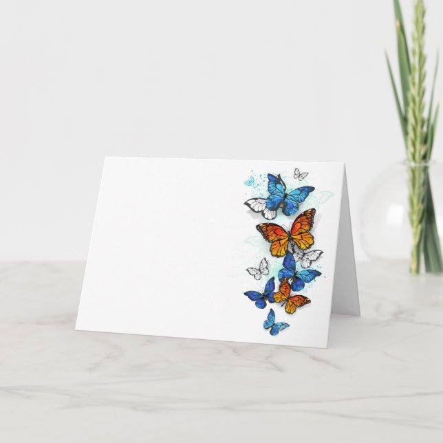 Flygande Butterflies Morpho och Monarch Tack Kort (Framsida)