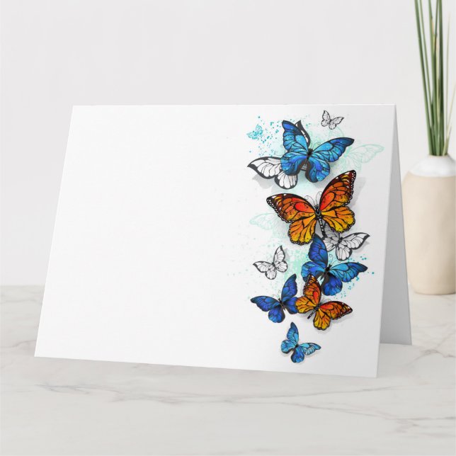 Flygande Butterflies Morpho och Monarch Tack Kort (Framsida)