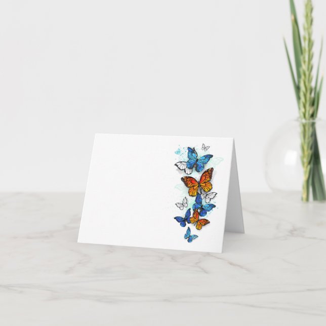 Flygande Butterflies Morpho och Monarch Tack Kort (Framsida)