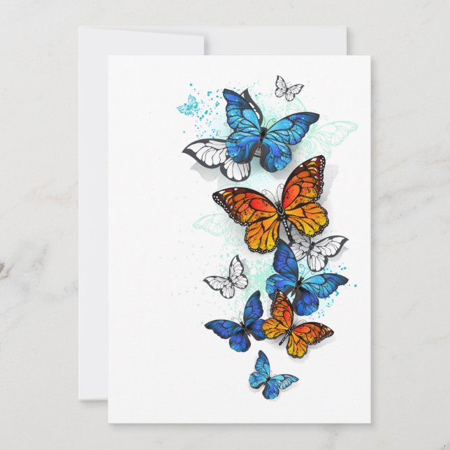 Flygande Butterflies Morpho och Monarch Tack Kort (Framsida)