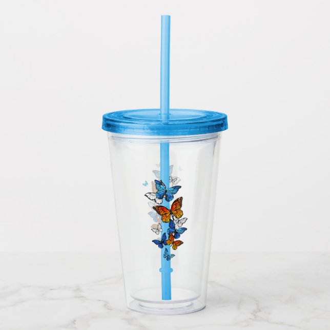 Flygande Butterflies Morpho och Monarch Take Away Mugg (Framsida)