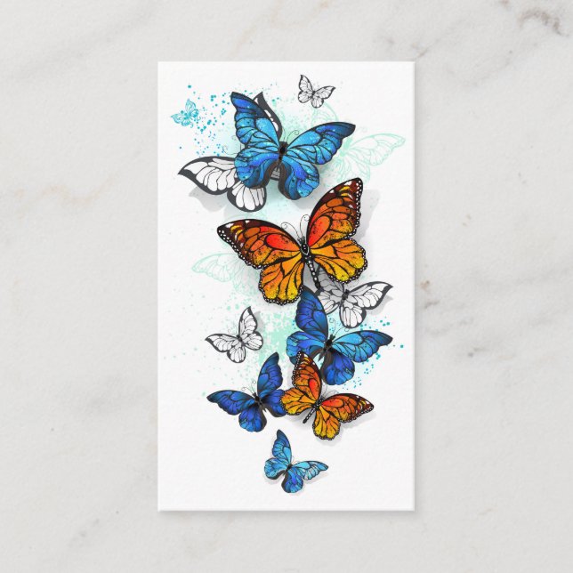 Flygande Butterflies Morpho och Monarch Tidsbeställning Kort (Framsida)