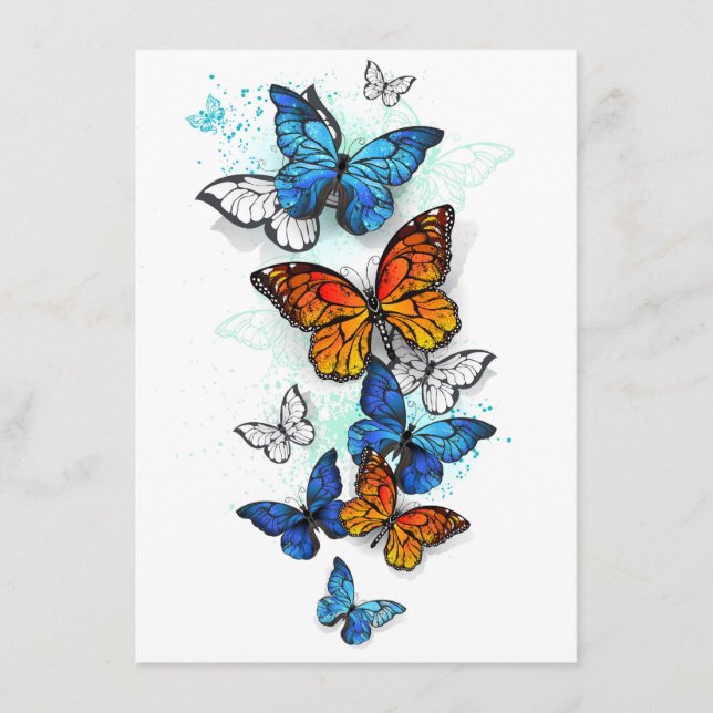 Flygande Butterflies Morpho och Monarch Tilläggskort (Framsida)