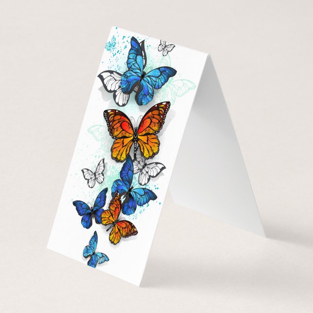 Flygande Butterflies Morpho och Monarch Visitkort (Baksida)