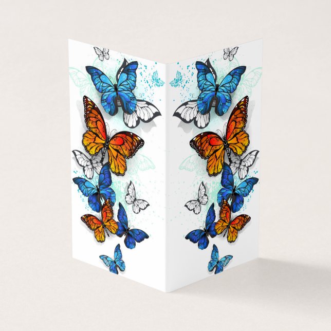 Flygande Butterflies Morpho och Monarch Visitkort (Utsida)