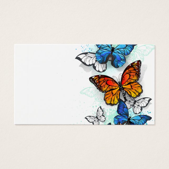Flygande Butterflies Morpho och Monarch Visitkort (Framsidan)