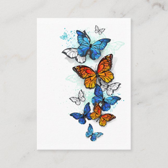 Flygande Butterflies Morpho och Monarch Visitkort (Framsida)
