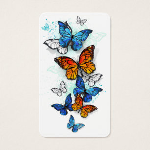 Flygande Butterflies Morpho och Monarch Visitkort