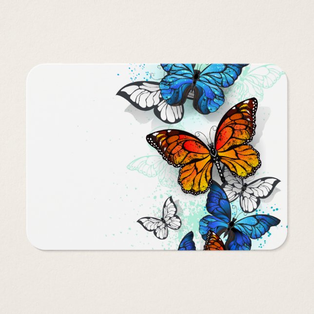 Flygande Butterflies Morpho och Monarch Visitkort (Framsidan)