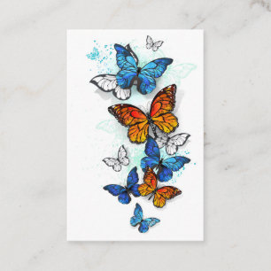 Flygande Butterflies Morpho och Monarch Visitkort
