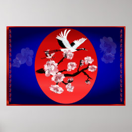 Flygande Crane och Sol (midnattblå bakgrund) Poster