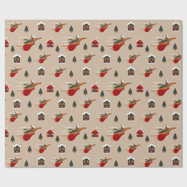 Flygande Dachshund Julmönster Presentpapper (Platt)