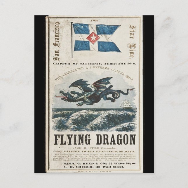 Flygande Dragon Clipper frakt 1858 Vykort (Framsida)