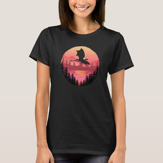 Flygande Dragon Coola Vatten Sunset Fantasy Sci Fi T Shirt (Framsida)