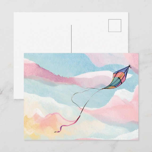 Flygande Drak | Lättsam Akvarell Himmel Vykort (Fram/baksida)