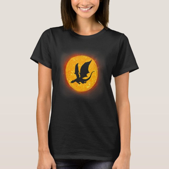 Flygande Drak & Mån Mythiska Drakar Ödla Hej T Shirt (Framsida)