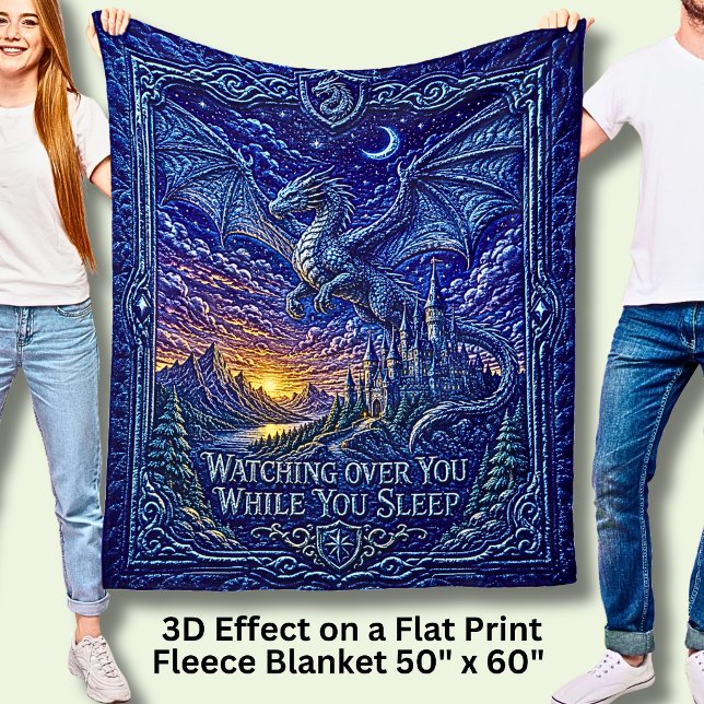Flygande Draken Blå, Vakande Medan du sover, 3D  Fleecefilt (Skapare uppladdad)