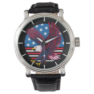 Flygande Eagle och amerikansk Flagga Armbandsur