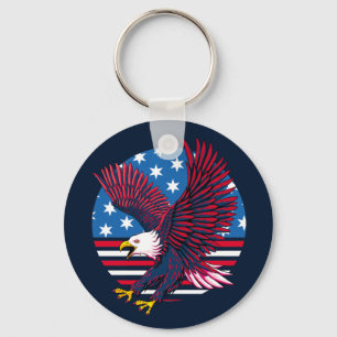 Flygande Eagle och amerikansk Flagga Nyckelring