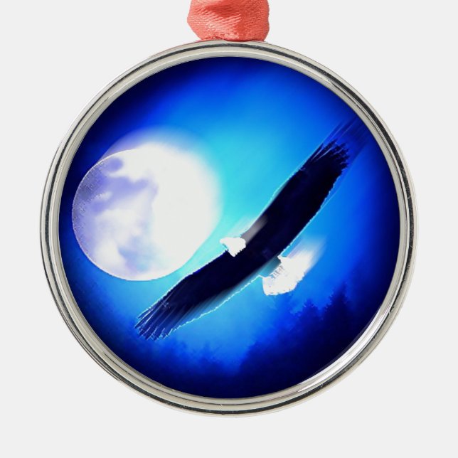 Flygande Eagle och Måne Julgransprydnad Metall (Framsidan)