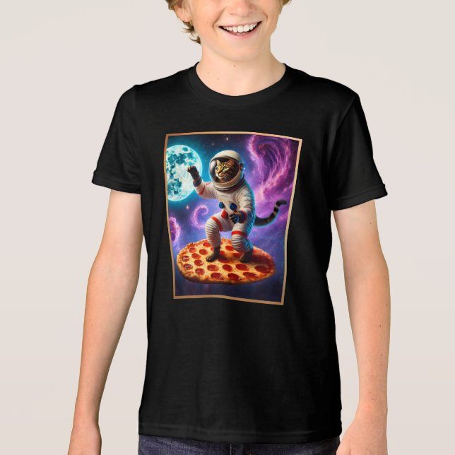 Flygande en Pizza Astronaut Kattunge Space udny Ca T Shirt (Framsida)