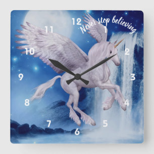 Flygande Enhörning Vattenfall Tro Inspirerande   Fyrkantig Klocka