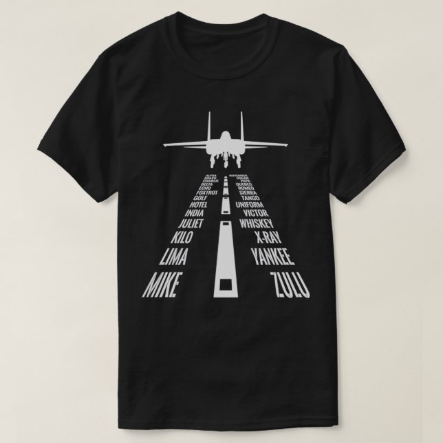 Flygande F15 Eagle Pilot Landing Phonetic Alphabet T Shirt (Design framsida)