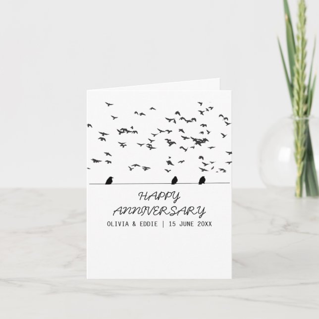 flygande fåglar Vikta årsdags kort (Framsida)