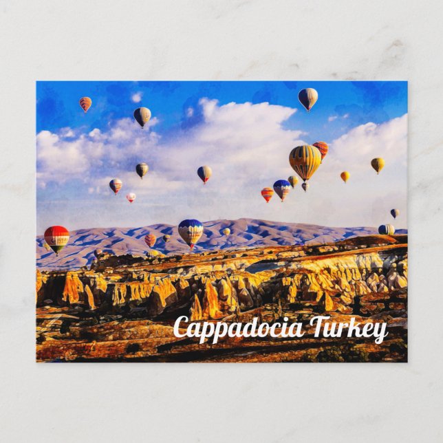 Flygande färgfulla luft-ballonger. Cappadocia, Tur Vykort (Framsida)