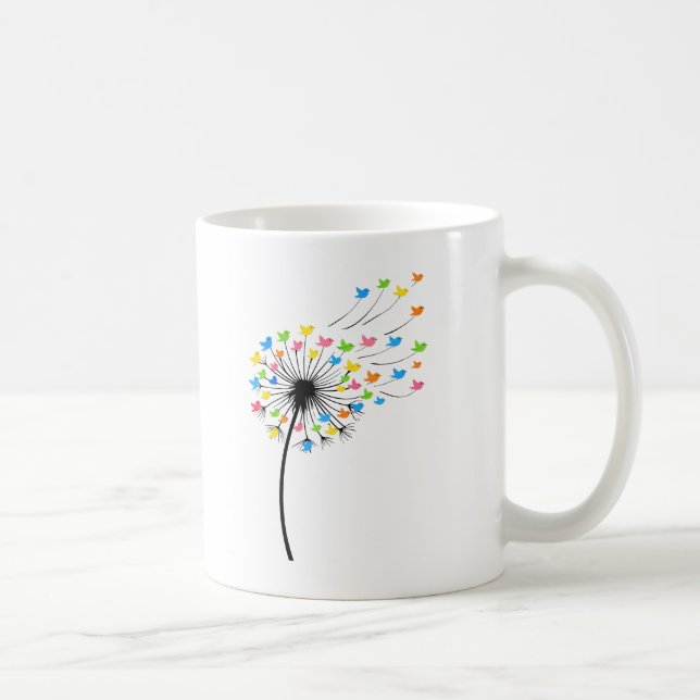 Flygande färgglada fåglar maskros flöde kaffemugg (Höger)
