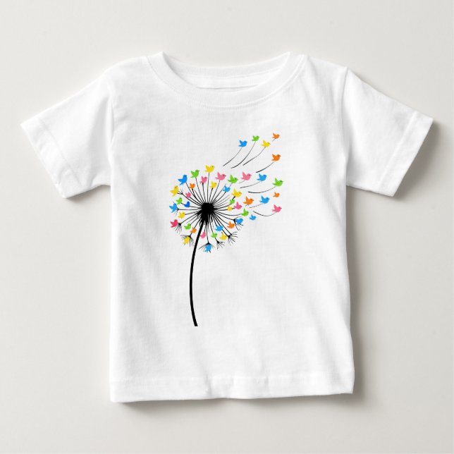 Flygande färgglada fåglar maskros flöde t shirt (Framsida)