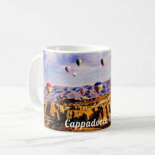 Flygande färgstarka ballonger i luft. Cappadocia Kaffemugg