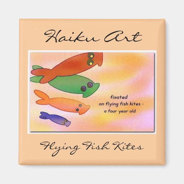 Flygande Fish Kites Haiku Art Magnet (Framsidan)