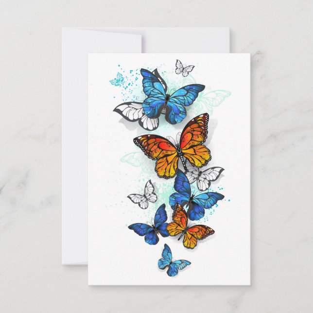 Flygande fjärilar Morpho och Monarch Spara Datumet (Framsida)