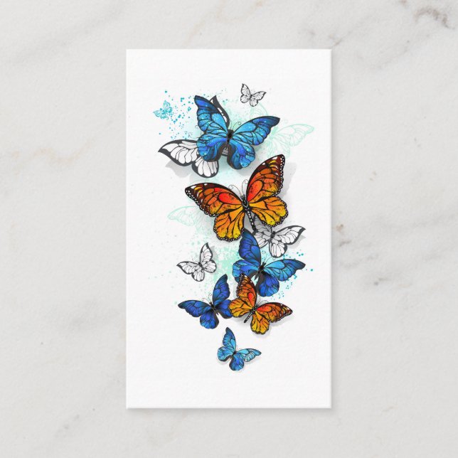 Flygande fjärilar Morpho och Monarch Visitkort (Framsida)