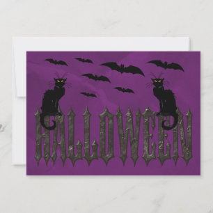 Flygande fladdermöss & läskiga katter Halloween Inbjudningar