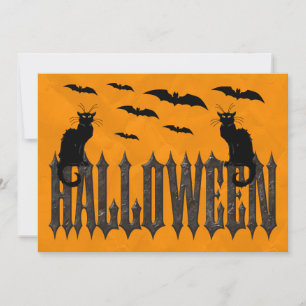 Flygande fladdermöss & läskiga katter Halloween Inbjudningar