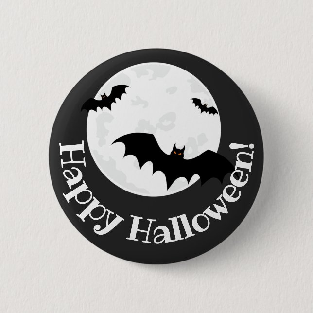 Flygande Fladdermöss och Måne Halloween Knapp (Framsida)