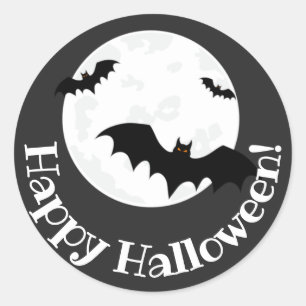 Flygande Fladdermöss och Måne Halloween Runt Klistermärke