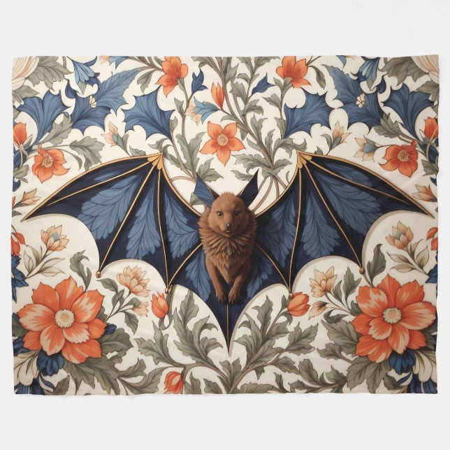 Flygande fladdermus William Morris Inspirerad Blom Fleecefilt (Framsidan (Horisontell))