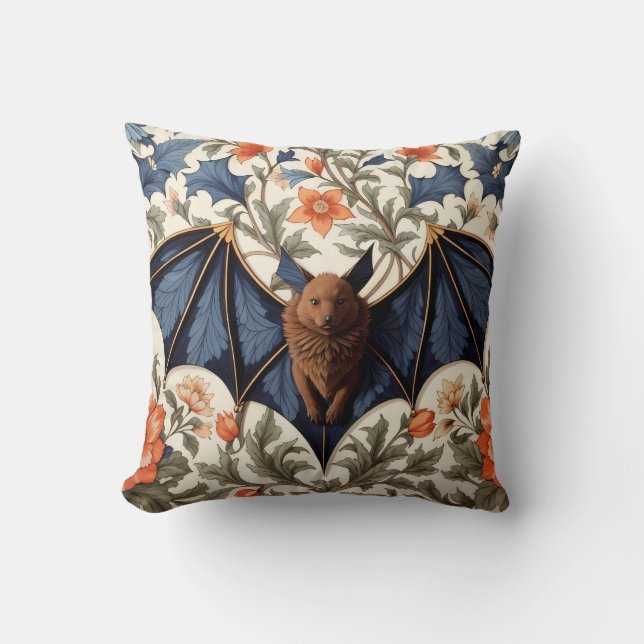Flygande fladdermus William Morris Inspirerad Blom Kudde (Framsida)