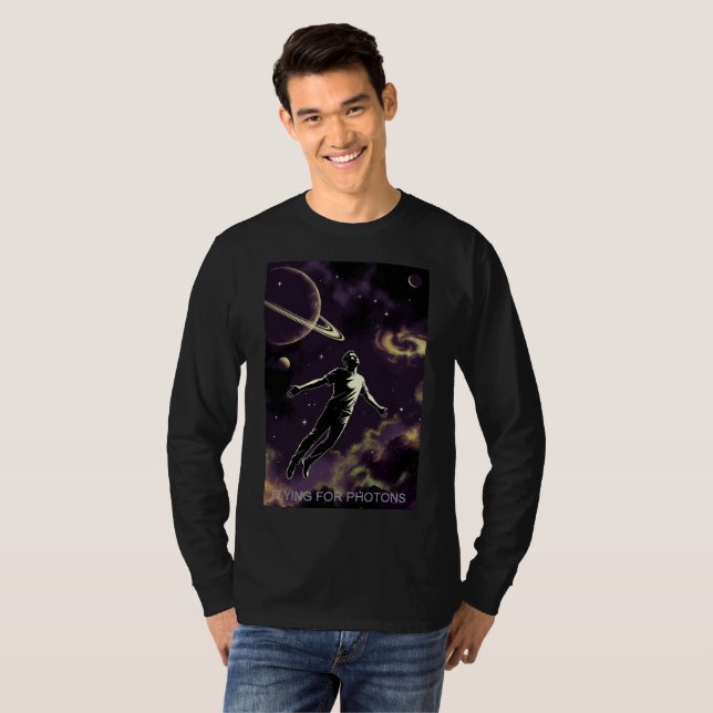 Flygande för fotoner män svart långärmad T-shirt (Hel framsida)