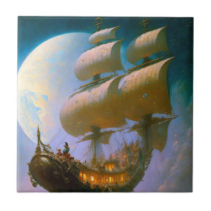 Flygande Frakt Fantasy Art Kakelplatta