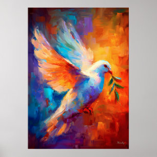 Flygande fredsduva-impressionistmålning poster